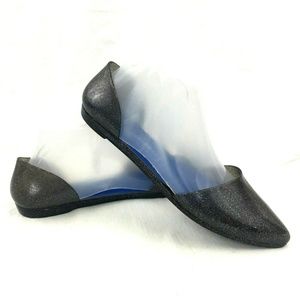 Jeffrey Campbell D'Orsay Black Glitter Jelly Flats